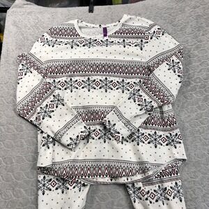 Adore Me Pajama Set 3X Womens White Fair Isle Snowflake Waffle Knit Thermal 2pc